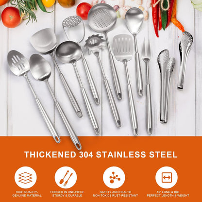 Skiennix Stainless Steel Kitchen Utensils Set - 12 PCS Durable Cooking Tools in Sleek Design