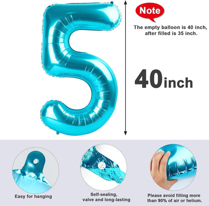 Skiennix 40-Inch Balloon Numbers - Light Blue 5th Birthday & Wedding Party Decorations