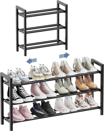 Mavivegue Expandable Shoe Rack - 3-Tier Adjustable Organizer for Closet & Entryway | 18-33” Size