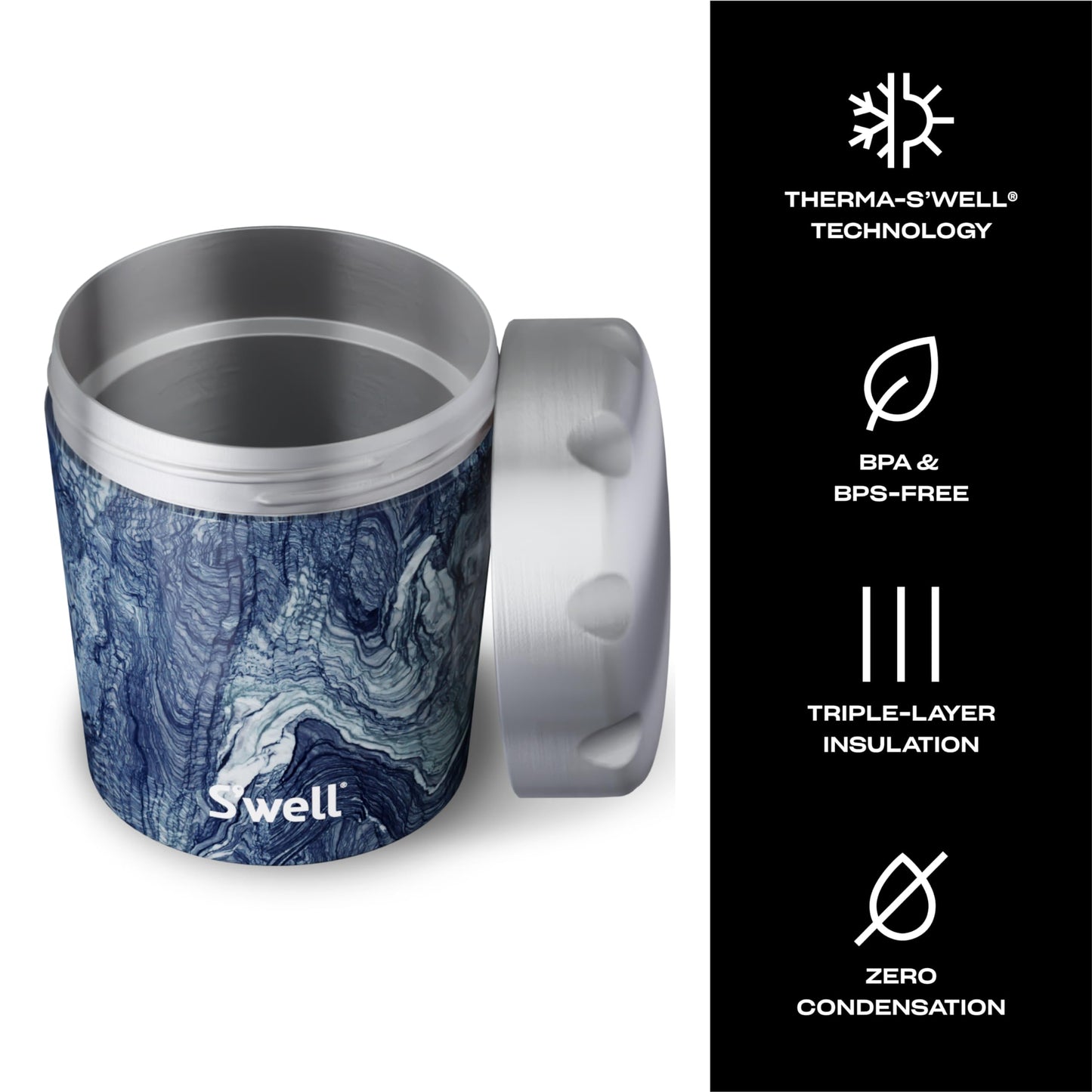 S'well Stainless Steel Ice Cream Chiller, 16oz, Azurite Marble, Triple Layered Vacuum Insulated Container Keeps Ice Cream Frozen For Up To Four Hours, BPA Free