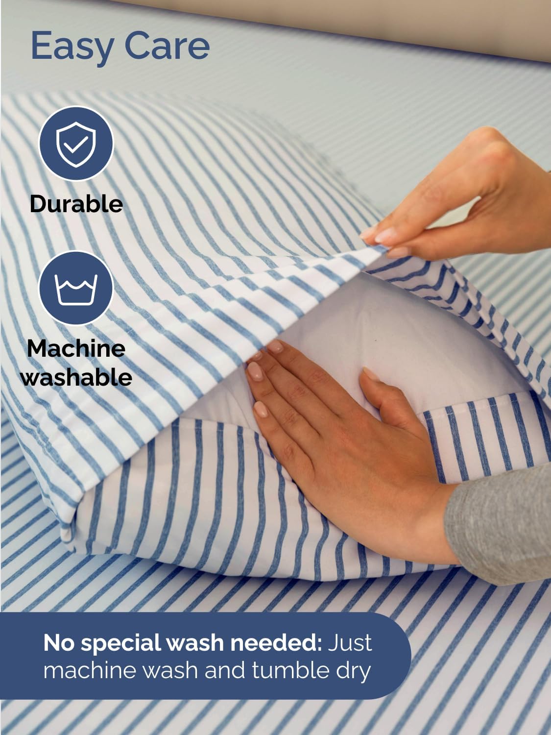 Skiennix Extra Deep Twin Sheet Set | 4-Piece Breathable Cooling Bedding - Soft, Wrinkle-Free Blue Stripes