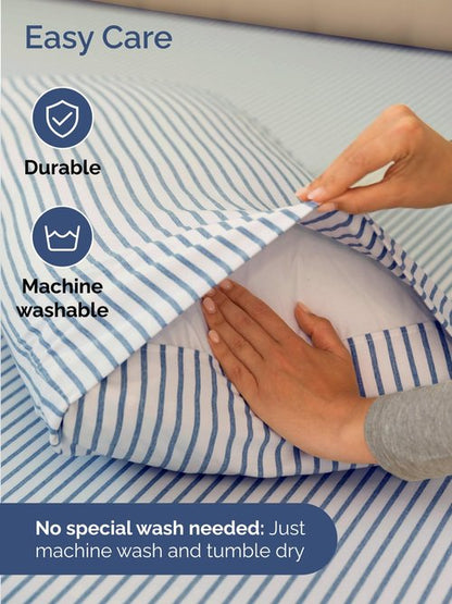 Extra Deep Full Sheet Set - 6 Piece Breathable and Cooling Sheets - Hotel Luxury Bedding for Women, Men, Kids & Teens - Easy & Secure Fit - Soft and Wrinkle Free - Extra Deep Pockets - Blue Stripes