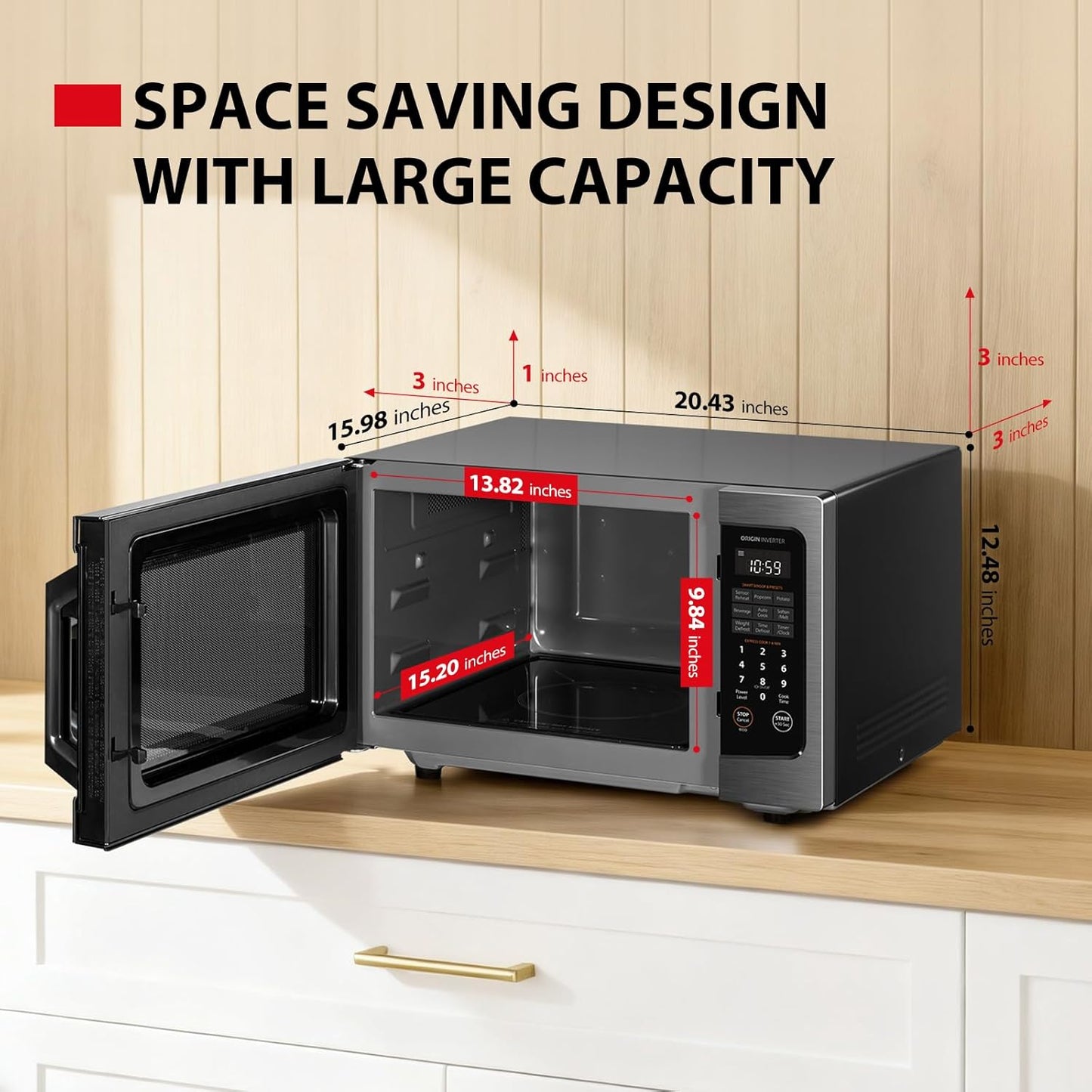 TOSHIBA Microwave Oven - Flatbed Design with Inverter Technology & Smart Sensor - 1.3 Cu.Ft., Black Stainless Steel