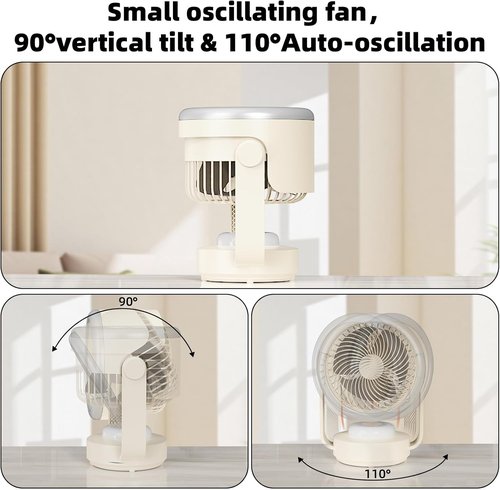 Desk Fan,Table Fans,7 inch Fan for Bedroom,Super Silent,Portable Rechargeable Desk Fans,Fan for Office,With LED light,4 Speeds,Oscillating Desk Fan,Suitable for Dormitory, Bedroom Bedside, kitchen