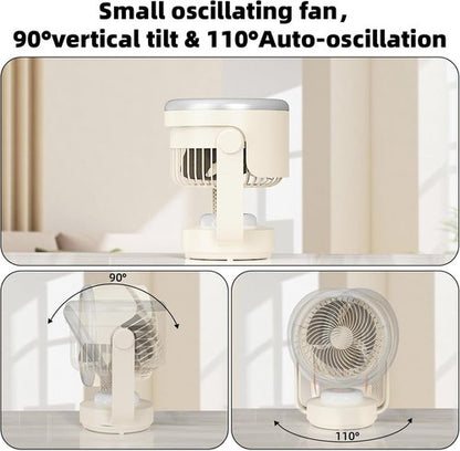 Desk Fan,Table Fans,7 inch Fan for Bedroom,Super Silent,Portable Rechargeable Desk Fans,Fan for Office,With LED light,4 Speeds,Oscillating Desk Fan,Suitable for Dormitory, Bedroom Bedside, kitchen