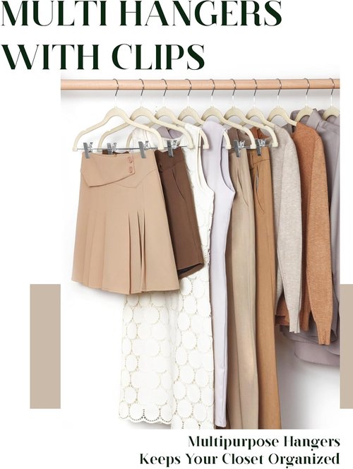 Cozymood Velvet Hangers - Ultra-Thin Non-Slip Clips for Skirts & Pants - Pack of 24 (Beige)