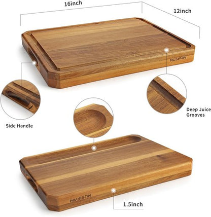 Acacia Wood Cutting Board - Extra Large Charcuterie Board with Juice Groove & Handles | Ideal for Meat, Cheese, Fruits, and Vegetables
