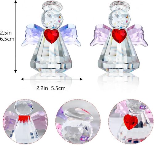 HDCRYSTALGIFTS Crystal Guardian Angel Figurines - 2.5'' Glass Ornaments for Valentine's Day Gifts