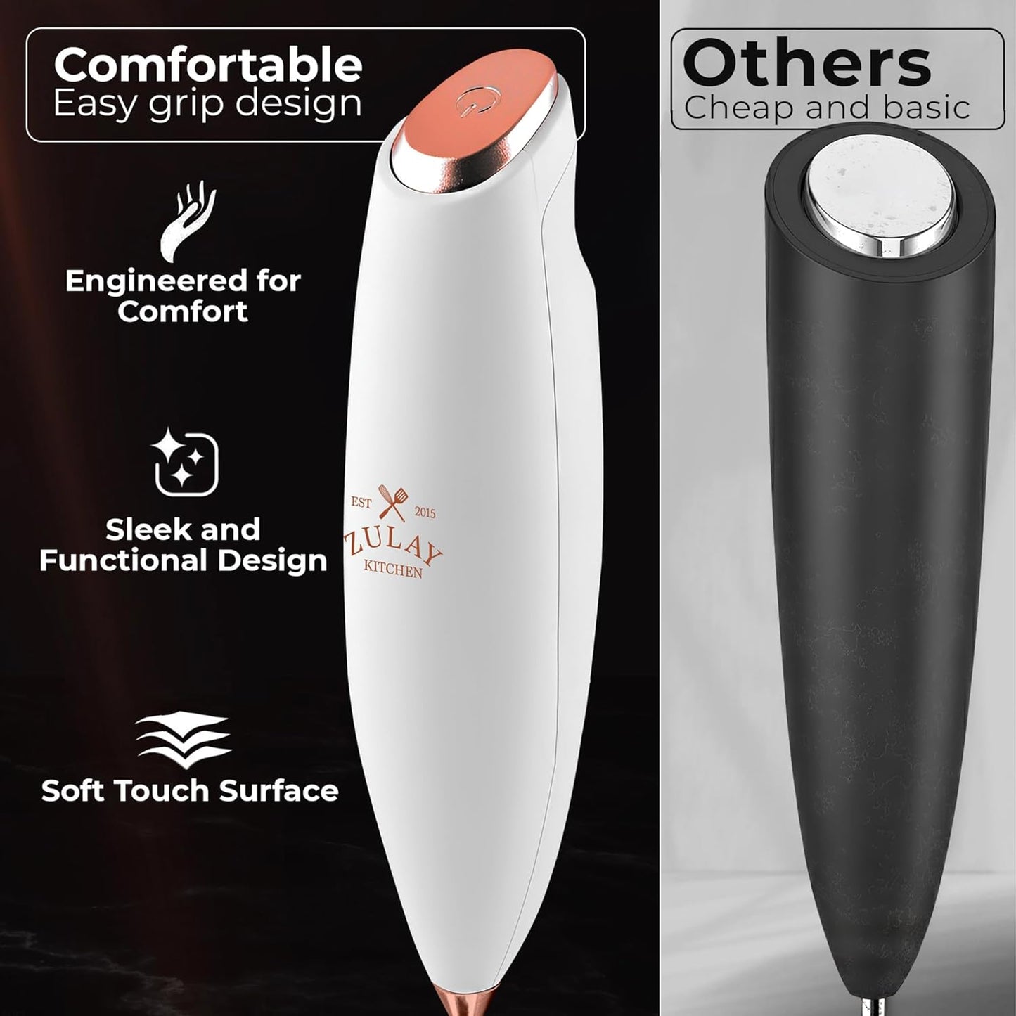 Zulay Kitchen Tornado Triple Whisk Milk Frother - Handheld Foam Maker for Coffee & Lattes - Gold Rose Finish