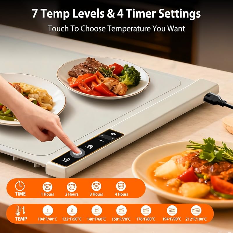Extra Large Warming Mat for Food 32x15 in - Rollable Countertop Warmer, Off-White