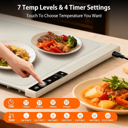 Extra Large Warming Mat for Food 32x15 in - Rollable Countertop Warmer, Off-White
