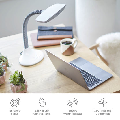 Verilux SmartLight Full Spectrum LED Desk Lamp with Adjustable Brightness, Flexible Gooseneck and Integrated USB Charging Port - Reduces Eye Strain and Fatigue - Ideal for Readers, Artists, Crafters