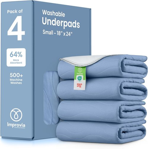 IMPROVIA® Washable Underpads - Heavy Absorbency Reusable Incontinence Pads for Kids & Adults | Blue, 18"x24" (Pack of 4)