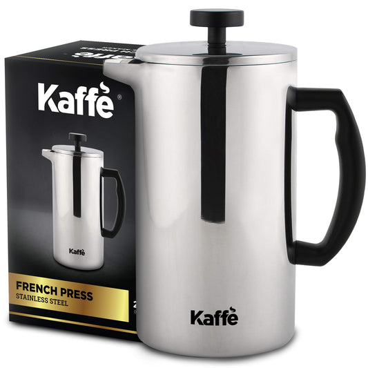 Kaffe Stainless Steel French Press Coffee Maker (27oz / 0.8L) - Double-Wall Insulated Coffee Press Stainless Steel - Travel & Camping Coffee Maker - Homemade French Press Coffee - Coffee Gift