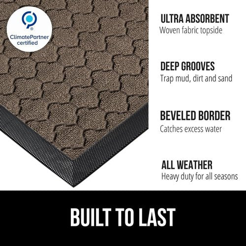GORILLA GRIP Waterproof All-Season WeatherMAX Doormat - 47x35 Natural Rubber | Stain & Fade Resistant, Easy Clean Latte Quatrefoil