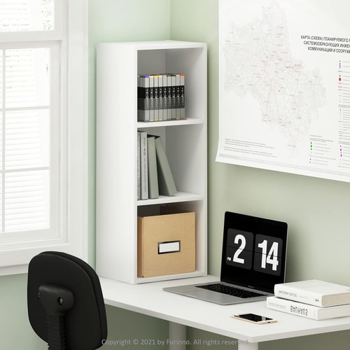 Furinno Pasir 3-Tier Open Shelf Bookcase - Easy No Tool Assembly | Elegant White Finish