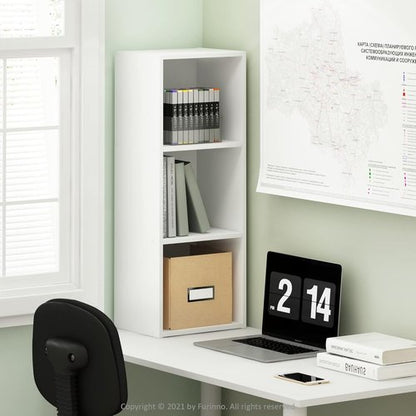 Furinno Pasir 3-Tier Open Shelf Bookcase - Easy No Tool Assembly | Elegant White Finish