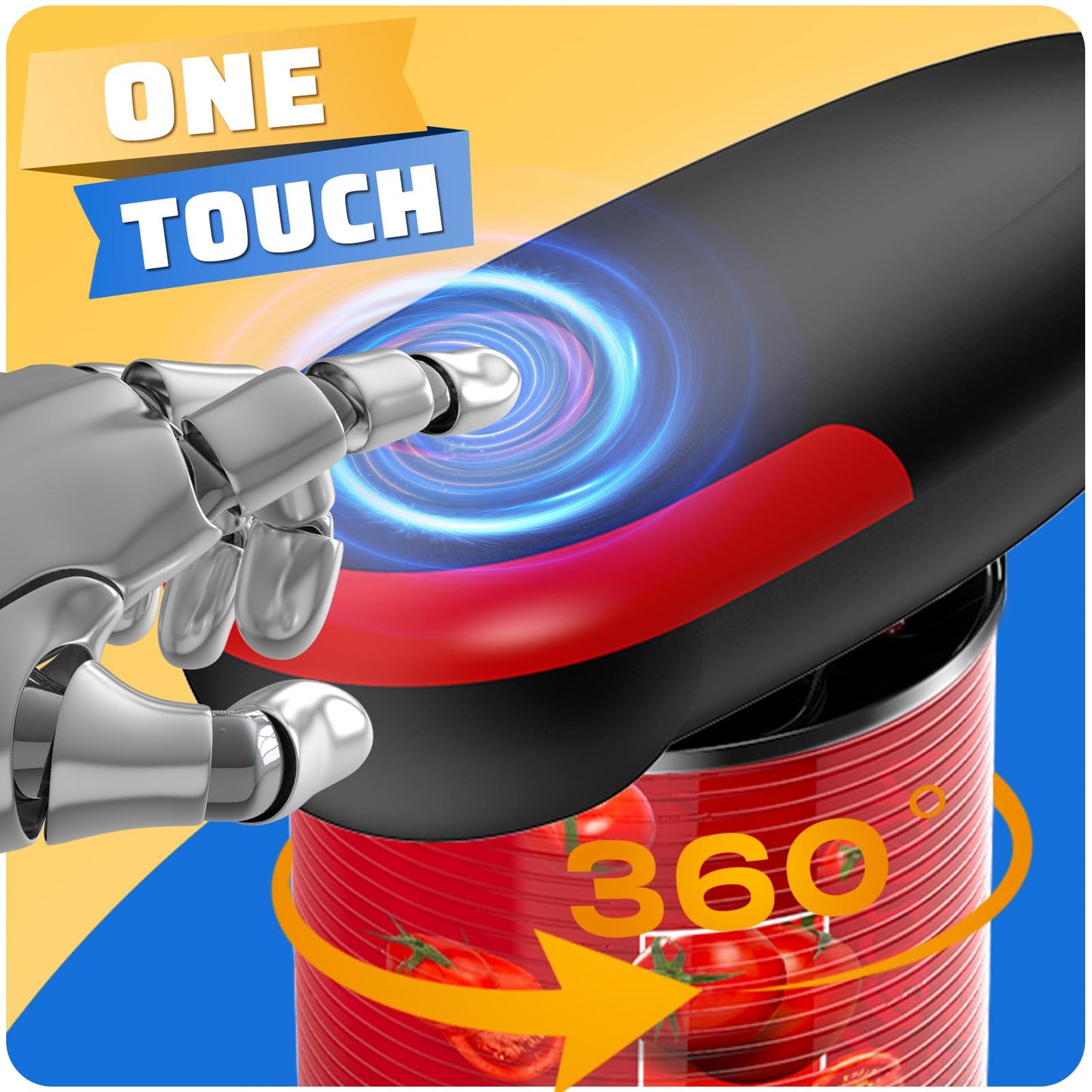 One Touch Electric Can Opener Easy Open Any Can Sizes with Smooth Edge, Food-Safe Handheld Portable Battery Operated Electric Can Openers, Kitchen Gadget for Kitchen, Seniors, Chef, Arthritis