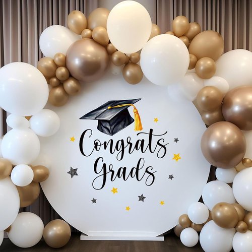 FYSUIMU Graduation Cap Decal - Black & Gold Welcome Sign for Party Backdrop & Balloon Arch