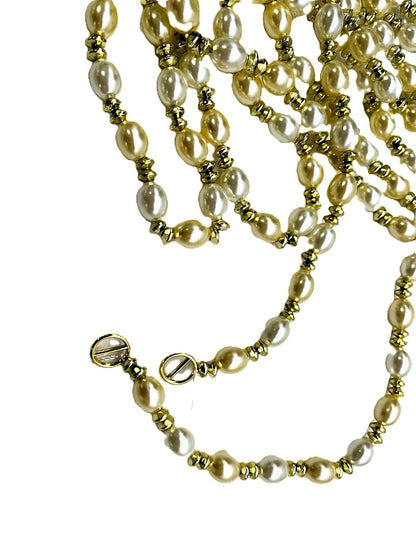 Gold & Ivory Beaded Garlands Set, 9 Ft Each, 3-Piece Holiday Decor