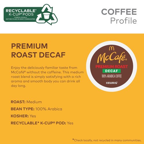 McCafe Premium Roast Decaf K-Cup Pods - Single Serve, 32 Count for Rich Flavor