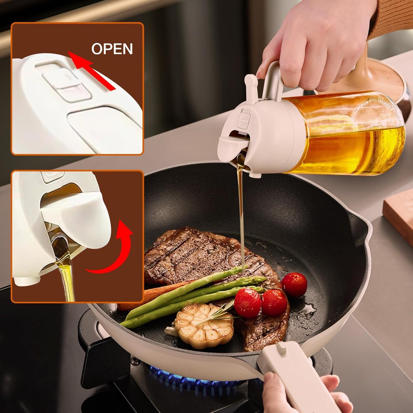 YARRAMATE Glass Olive Oil Sprayer - 16oz Premium Food Grade Dispenser for Cooking & BBQ | Creamy White