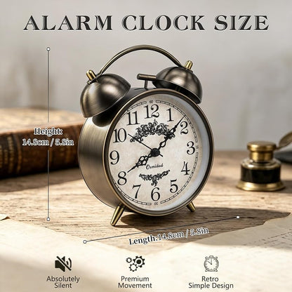 4.5-Inch Loud Analog Alarm Clock for Heavy Sleepers - Battery Operated, Bronze-C