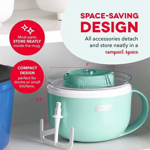 Dash My Mug Ice Cream Maker - Create Delicious Gelato, Frozen Yogurt & Sorbet - Easy Clean, Aqua, 2 Bowls