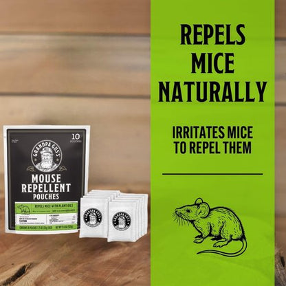 Grandpa Gus’s Extra-Strength Mouse Repellent Pouches - Natural Peppermint & Cinnamon Oil | 1.75 Oz (Pack of 10)