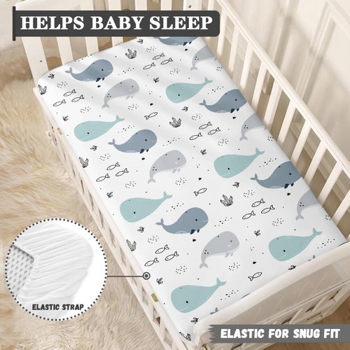Streeyiu Whale Baby Crib Sheets for Boys Girls Ocean Fitted Crib Sheet for Standard Crib and Toddler Mattress Sea Animal Baby Mattress Sheets Toddler Bed Sheet 52x28x8 in
