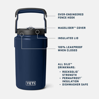 YETI Silo Half Gallon Insulated Water Jug - Leakproof Sports Bottle with Straw Cap & Fence Hook Handle - Keeps Drinks Ice-Cold, White