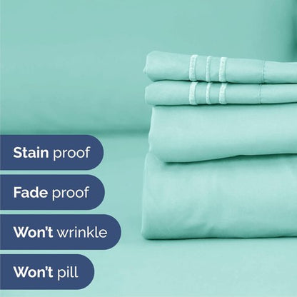 Cal King Size 4-Piece Sheet Set | Skiennix Comfy Breathable Cooling Bed Sheets - Luxury Hotel Quality - Deep Pockets, Soft, Wrinkle-Free - Oeko-Tex Certified, Spa Blue