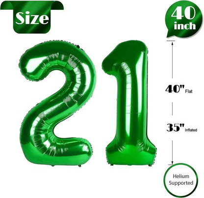 Green Number 21 Balloon - 40 Inch 21st Birthday Decoration for Men & Women | St. Patrick's Day Theme