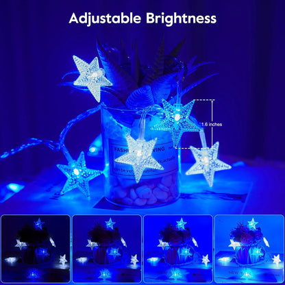 Minetom 33 ft Blue and White Star String Lights - 100 LED Fairy Lights with Remote, Timer & 8 Modes