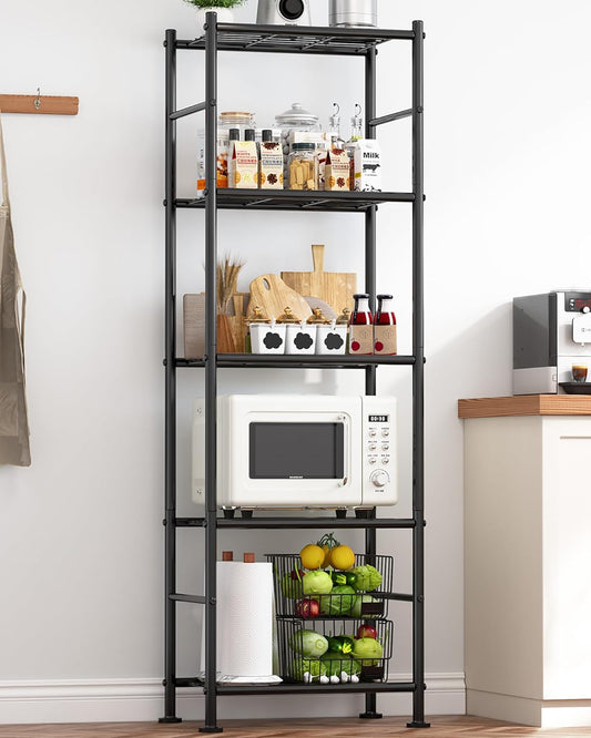 Sakugi Storage Shelves - Heavy Duty 5-Tier Shelf Organizer for Kitchen, Pantry & Garage | 18.4" W x 12.6" D x 57.4" H, Black