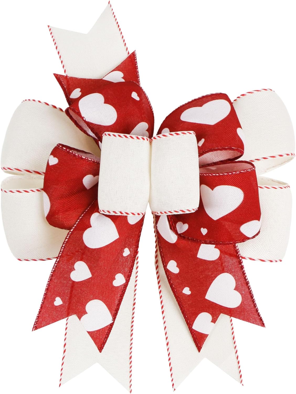 SIMISI Ribbon Burlap Wired Valentine Bow - Red Heart Print for Wreath & Wedding Decor | 9.5 x 13 Inch