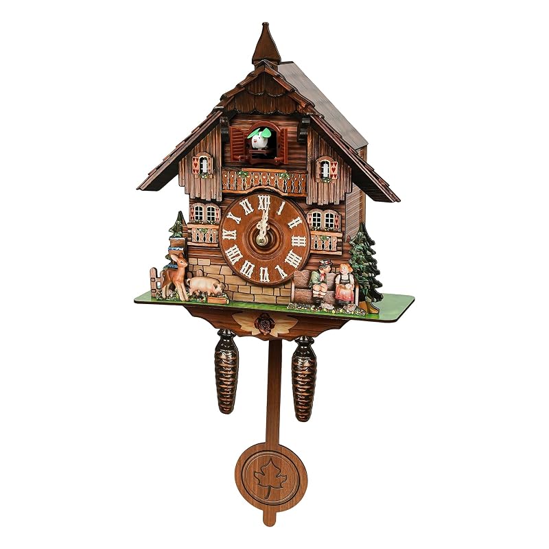 Wall Mounted Cuckoo Clock with Pendulum, Battery-Operated, Adjustable Volume