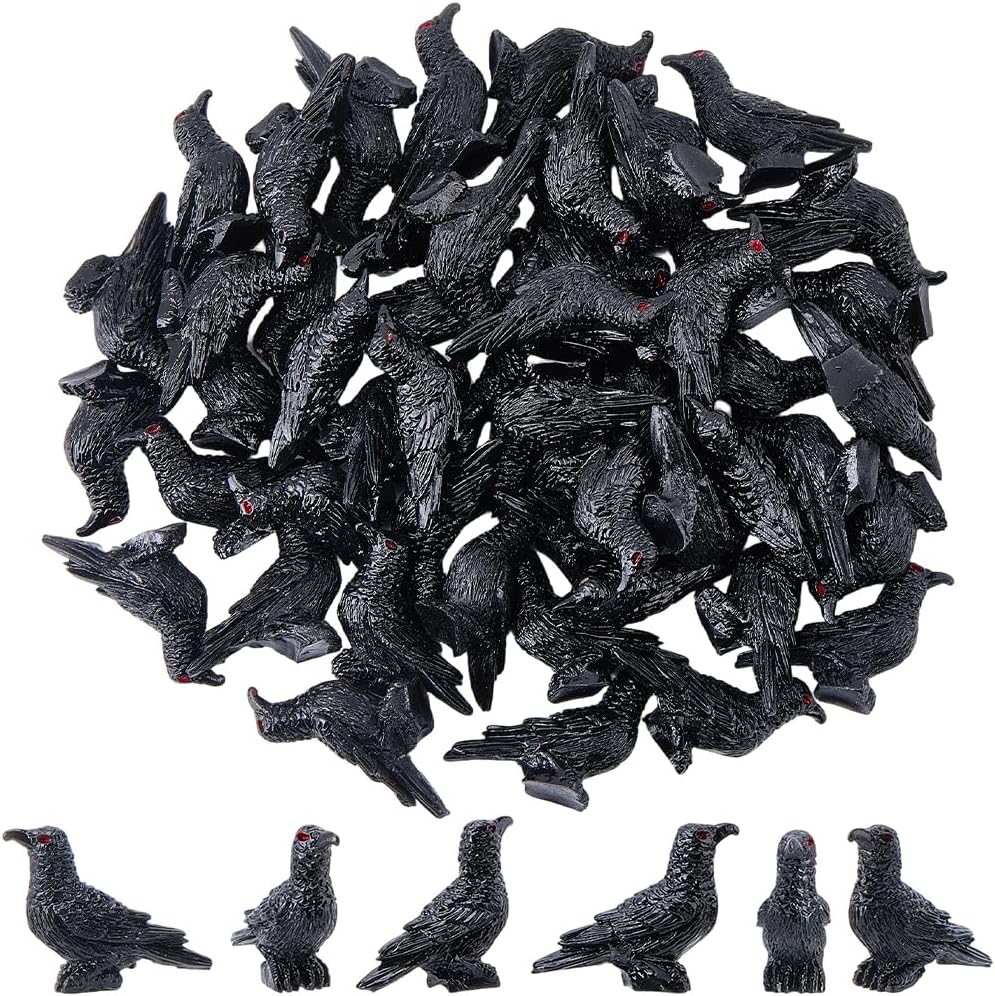 Skiennix 50Pcs Mini Black Resin Crows - Gothic Halloween Decorations for Home & Garden