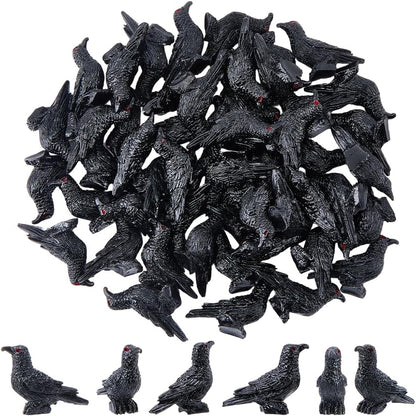 Skiennix 50Pcs Mini Black Resin Crows - Gothic Halloween Decorations for Home & Garden