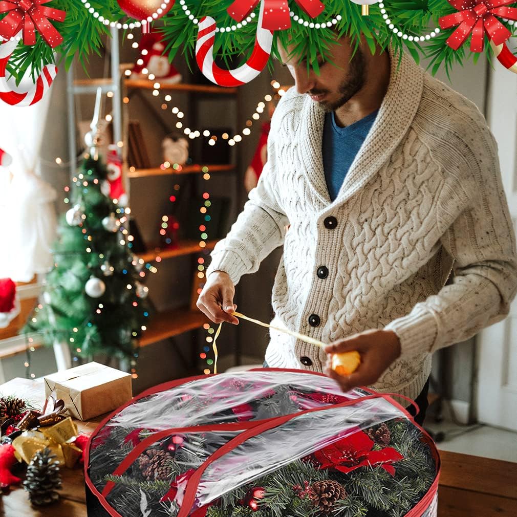 ProPik Christmas Wreath Storage Bag - 30" Waterproof Clear PVC Container | 2-Pack Holiday Wreath Holder