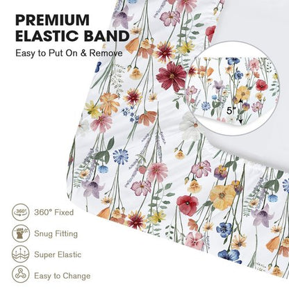 Little Grape Land Pack and Play Sheets Mini Crib Sheets Soft Breathable Pack N Play Sheets, Playard Fitted Sheet 2 Pack Stretchy Fits 38"x26" Playard Mattress, Spring Flower