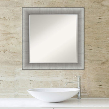 Amanti Art Bathroom Mirror, Elegant Brushed Pewter Wall Mirror for use as Bathroom Vanity Mirror Over Sink (24.75 x 24.75 in.) Beveled Mirror, Silver Mirror, Casual Mirror from WI, USA