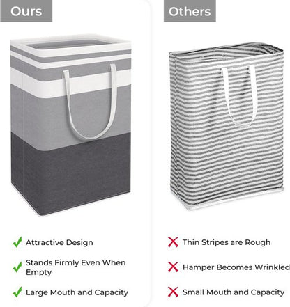 HomeHacks Large Waterproof Laundry Baskets - Collapsible Hampers with Reinforced Handles | Grey & Blue, 88L Each
