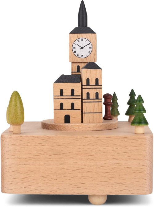 Cottage Garden Big Ben Car | Woodgrain 6-Inch Beech Wind-Up Musical Figurine