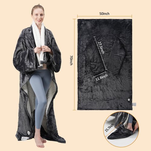 GoodtoU Wearable Heated Blanket with Foot Pocket, Heated Throw with Sleeves Etl Certified, 8 Heating Levels & 1 to 10 Hours Heating Time Setting, 50 * 59"