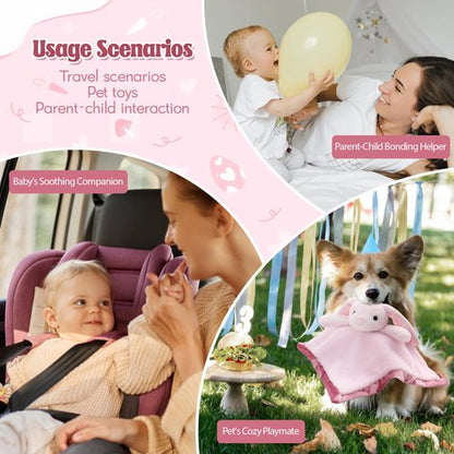 Bunny Loveys for Babies 14" Baby Security Blanket Soft Sunggle Toy for Girls Boys Newborns, Bunny Stuffed Animal Blanket, Ideal Baby Essential Gift