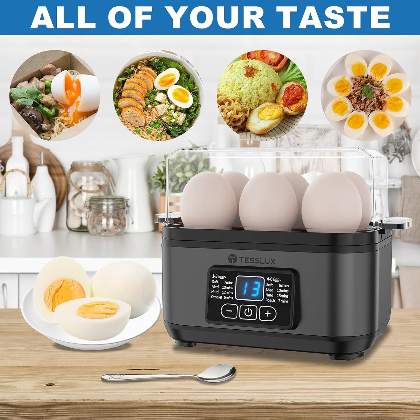 Tesslux Electric Egg Cooker - 6 Egg Capacity for Hard Boiled, Poached, & Scrambled Eggs | Auto Shut Off (Gray)
