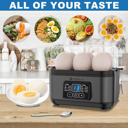 Tesslux Electric Egg Cooker - 6 Egg Capacity for Hard Boiled, Poached, & Scrambled Eggs | Auto Shut Off (Gray)