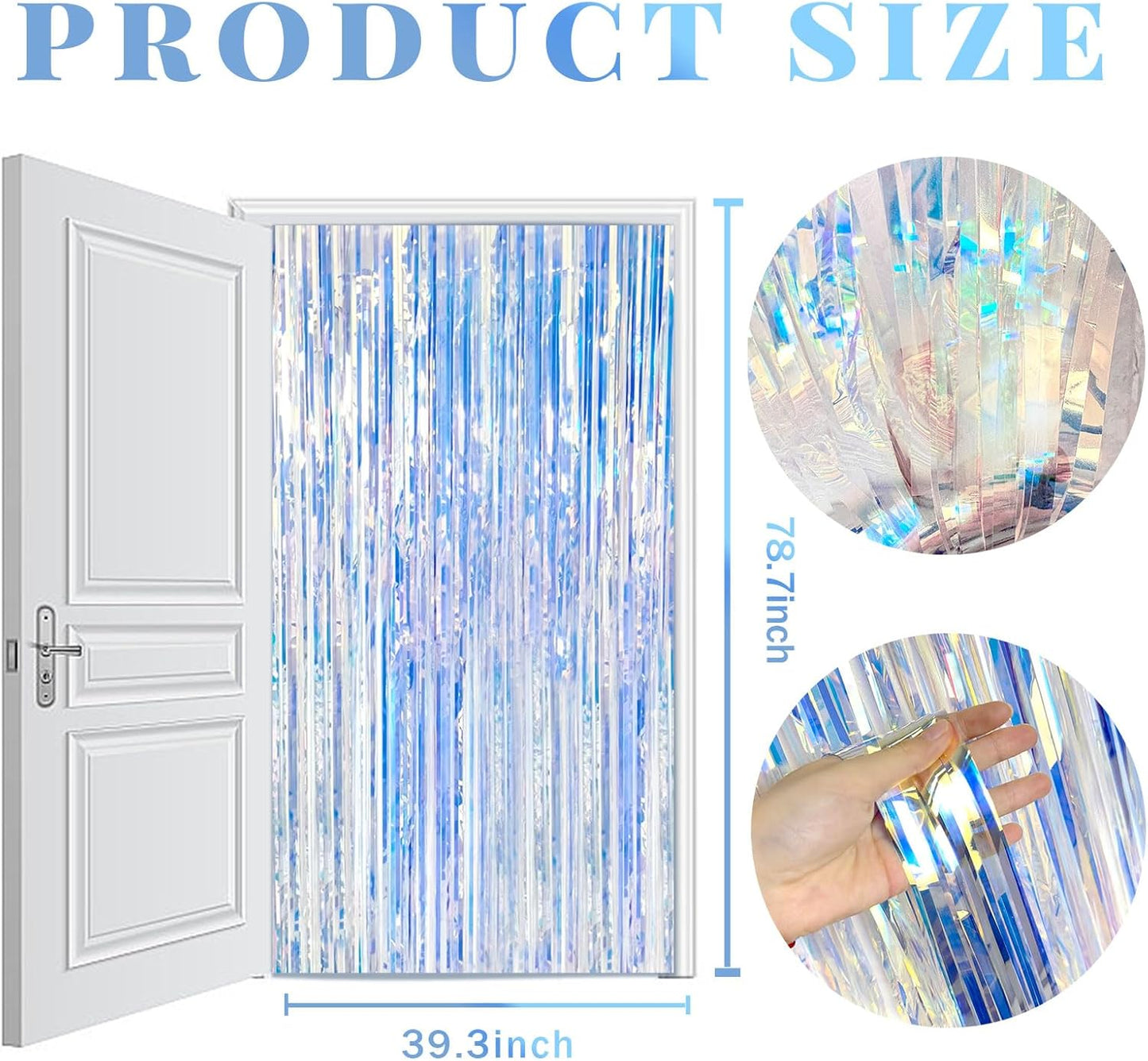 Skiennix Iridescent Metallic Tinsel Foil Fringe Curtains - 2 Pack Photo Booth Backdrop for Parties & Celebrations