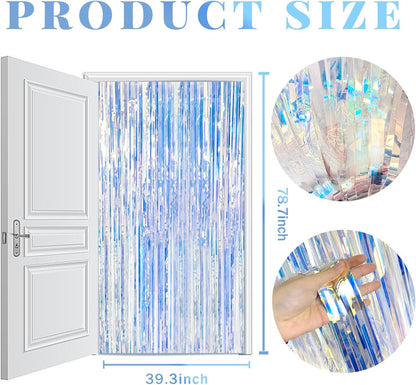 Skiennix Iridescent Metallic Tinsel Foil Fringe Curtains - 2 Pack Photo Booth Backdrop for Parties & Celebrations